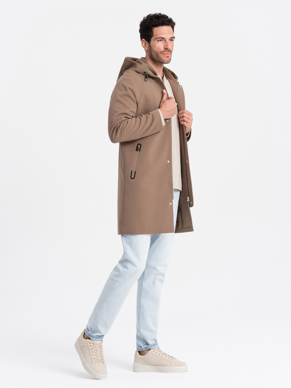 Ombre Clothing Кафяво мъжко палто с качулка Ombre Облекло
