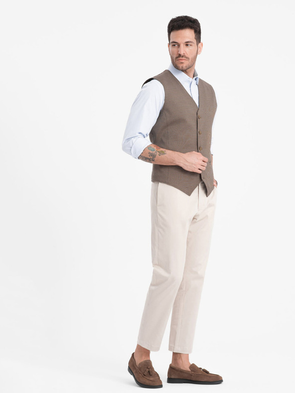 Ombre Clothing Кафява мъжка жилетка от жакард Ombre Clothing