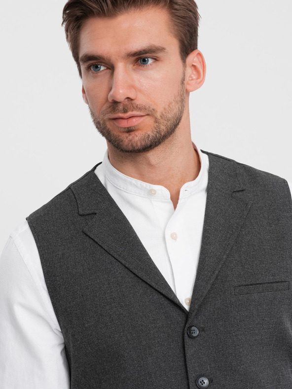 Ombre Clothing Тъмно сива мъжка жилетка за костюм с яка Ombre Clothing