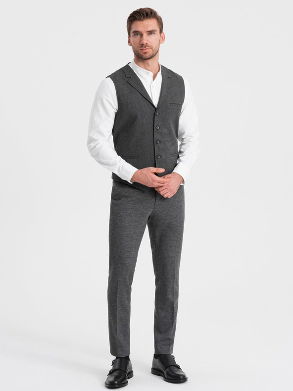 Ombre Clothing Тъмно сива мъжка жилетка за костюм с яка Ombre Clothing