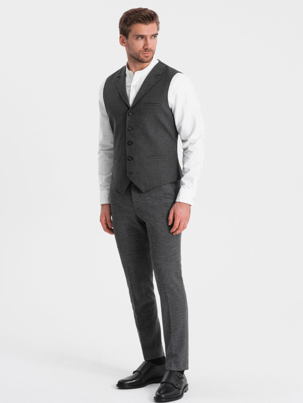 Ombre Clothing Тъмно сива мъжка жилетка за костюм с яка Ombre Clothing