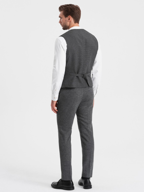 Ombre Clothing Тъмно сива мъжка жилетка за костюм с яка Ombre Clothing