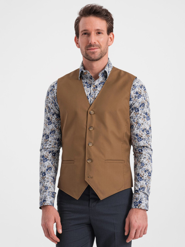 Ombre Clothing Кафява мъжка жилетка за костюм Ombre Clothing