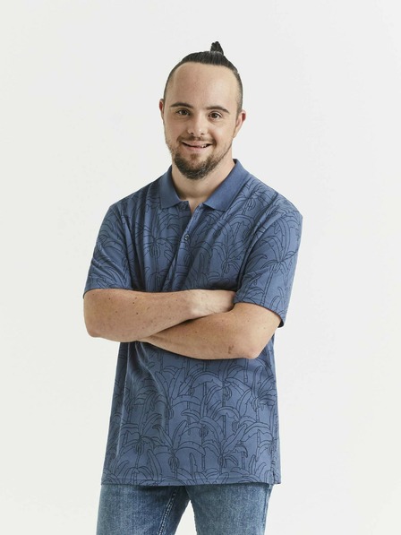 Celio Синя мъжка поло риза с шарка Celio