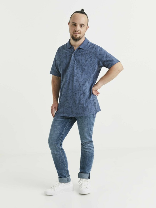 Celio Синя мъжка поло риза с шарка Celio