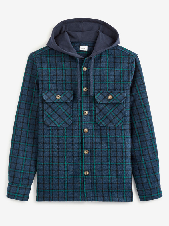 Celio Зелена и синя мъжка карирана риза с качулка Celio Valines