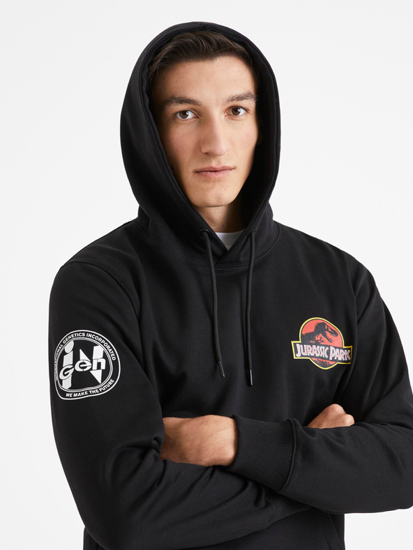 Celio Черна мъжка блуза с качулка Celio Jurassic Park