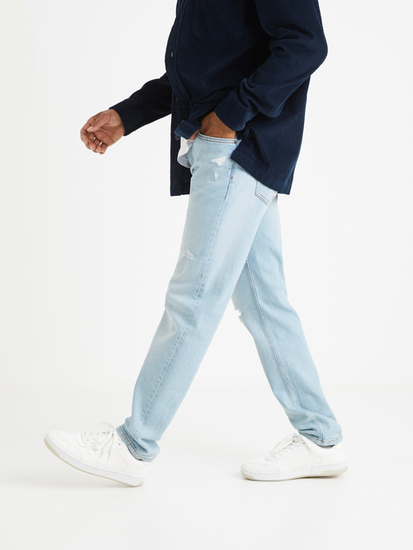 Celio Светлосини мъжки дънки с права кройка и скъсан ефект Celio Vomarble
