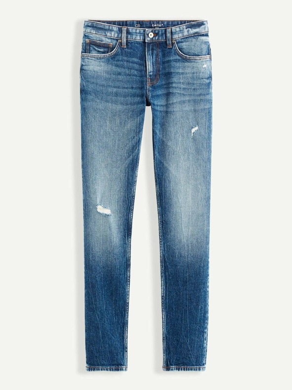 Celio Сини мъжки дънки с права кройка и разкъсан ефект Celio Vomarble