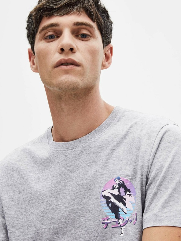Celio Светлосива мъжка тениска с щампа Celio Street Fighter