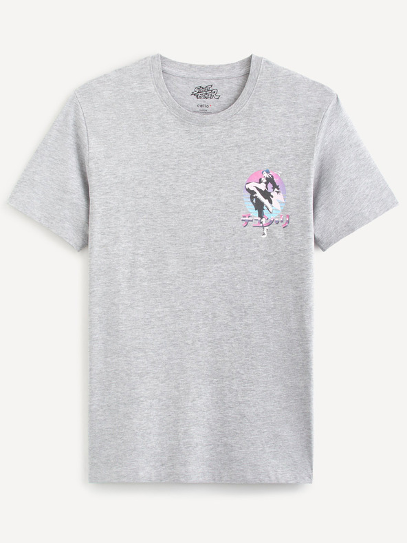 Celio Светлосива мъжка тениска с щампа Celio Street Fighter
