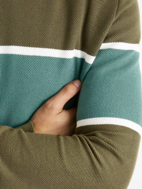 Celio Мъжки раиран пуловер в цвят каки Celio