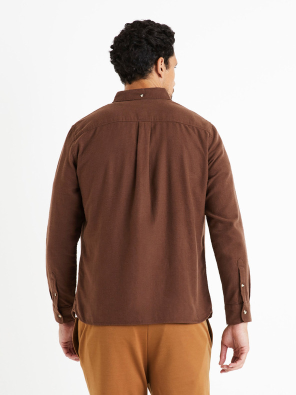 Celio Кафява мъжка фланелена риза Celio Caoflacko