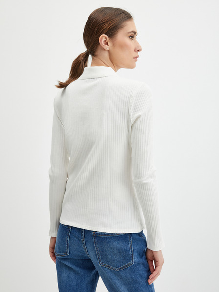 Orsay Бяла дамска рипсена поло тениска ORSAY