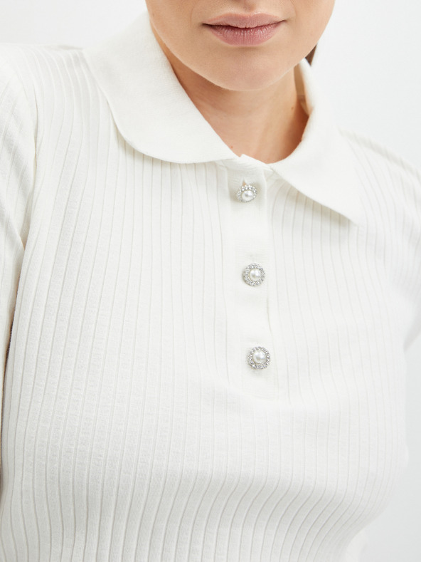 Orsay Бяла дамска рипсена поло тениска ORSAY