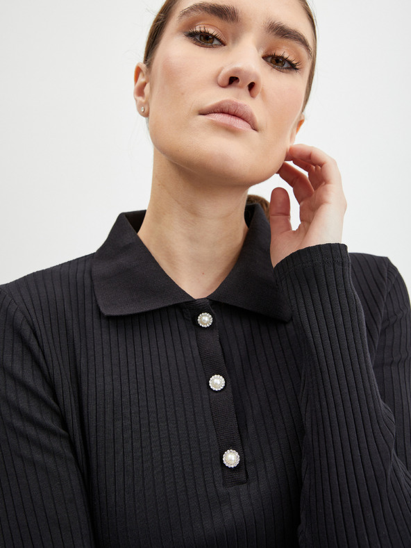 Orsay Черна дамска рипсена поло тениска ORSAY