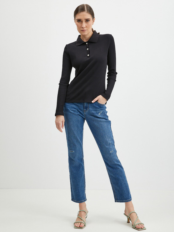 Orsay Черна дамска рипсена поло тениска ORSAY