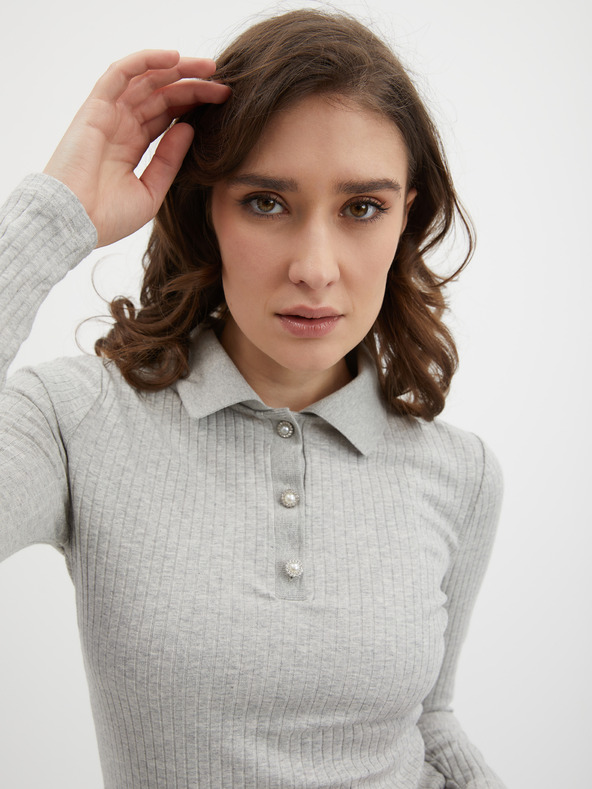 Orsay Светлосива дамска меланжирана поло тениска ORSAY