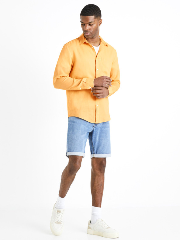 Celio Оранжева мъжка ленена риза Celio Daflix