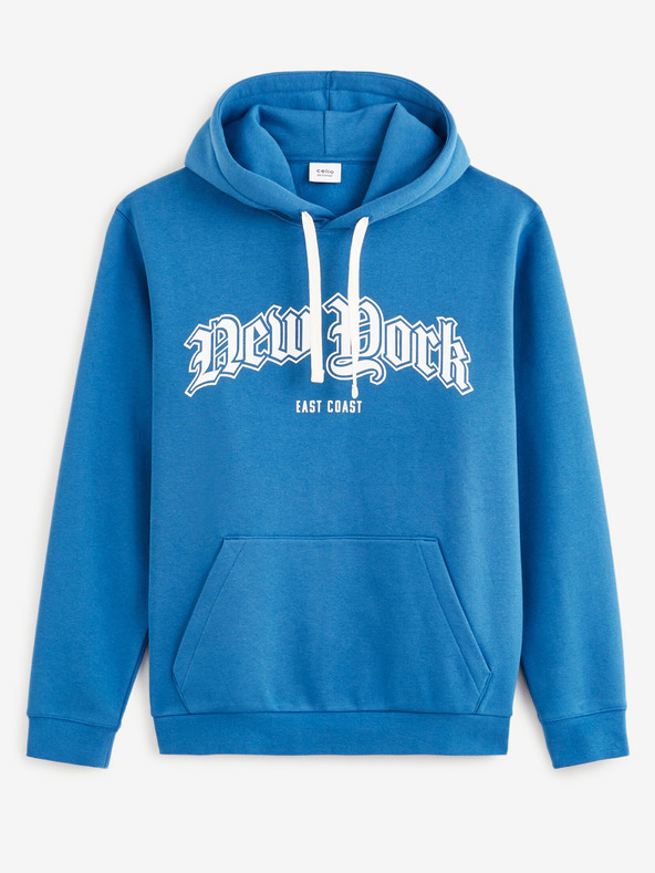 Celio Син мъжки пуловер с качулка Celio Fecago