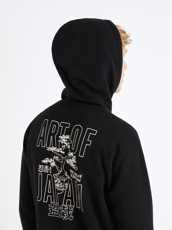 Celio Черен мъжки пуловер с качулка Celio Fejabowl