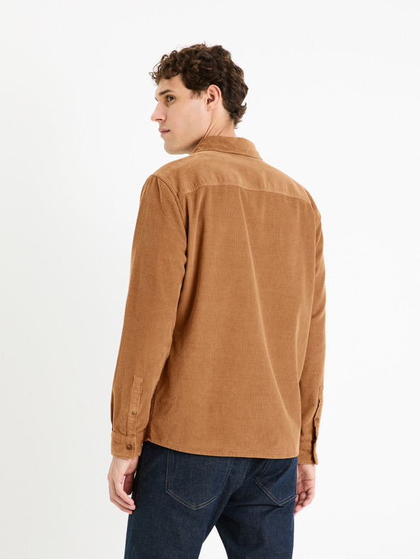 Celio Кафява мъжка велурена риза Celio Faduroy