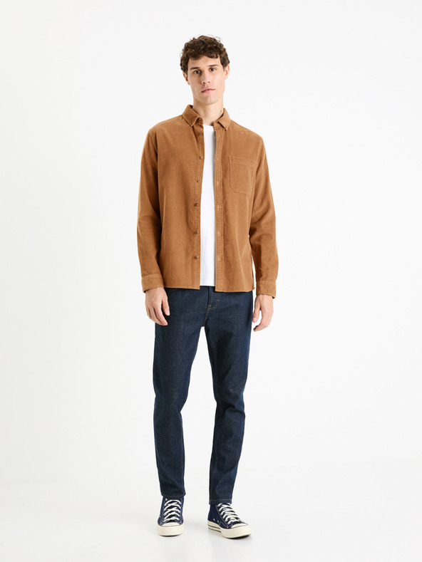 Celio Кафява мъжка велурена риза Celio Faduroy