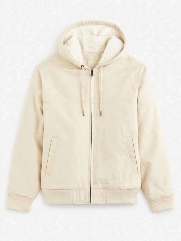 Celio Кремаво мъжко яке от изкуствена кожа Celio Fuhoodie