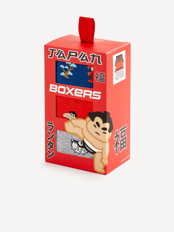 Celio Комплект от три мъжки боксерки в сиво, синьо и червено Celio