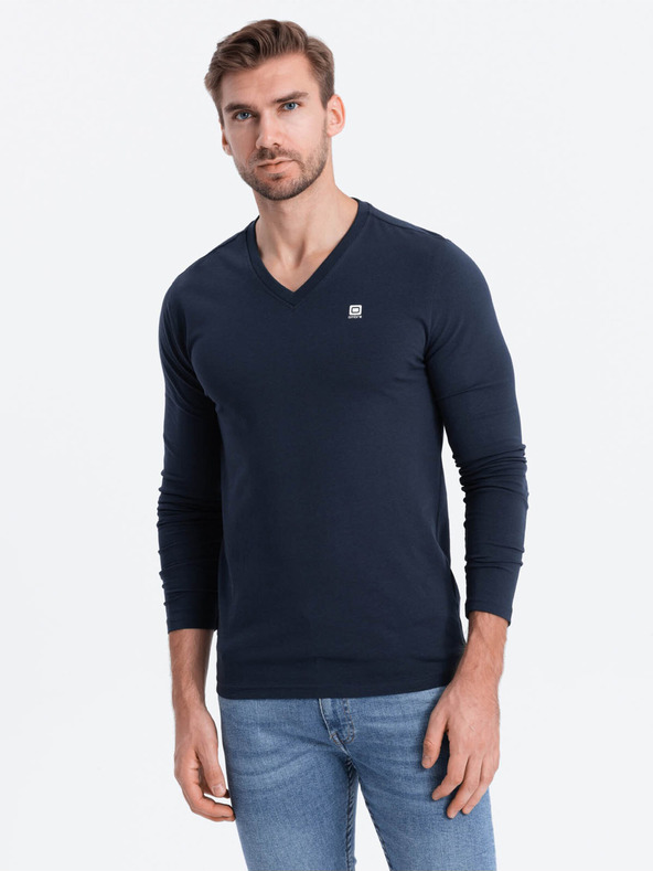 Ombre Clothing Тъмно синя мъжка тениска с V-образно деколте Ombre Clothing