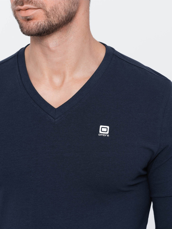 Ombre Clothing Тъмно синя мъжка тениска с V-образно деколте Ombre Clothing