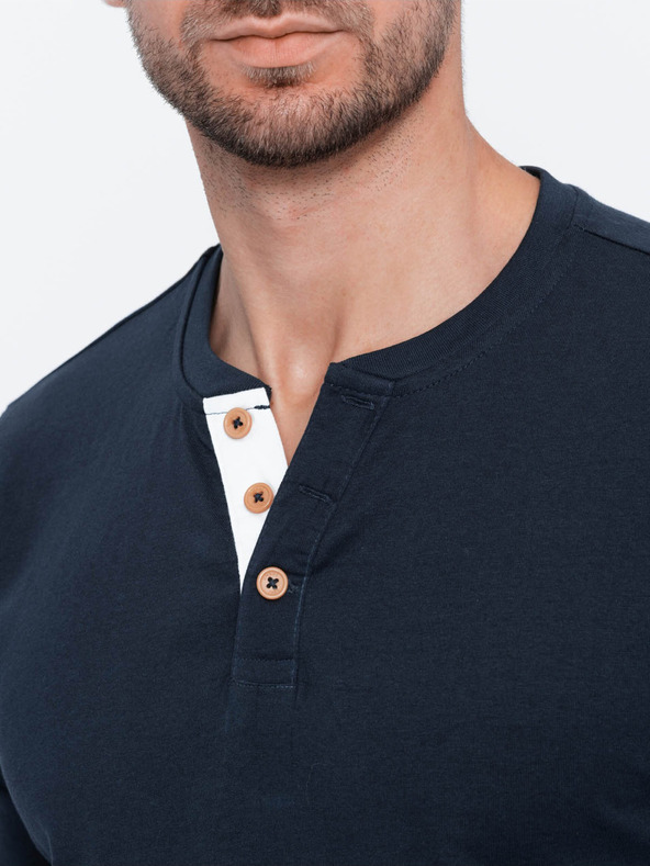 Ombre Clothing Тъмносиня мъжка риза с копчета Ombre Clothing HENLEY
