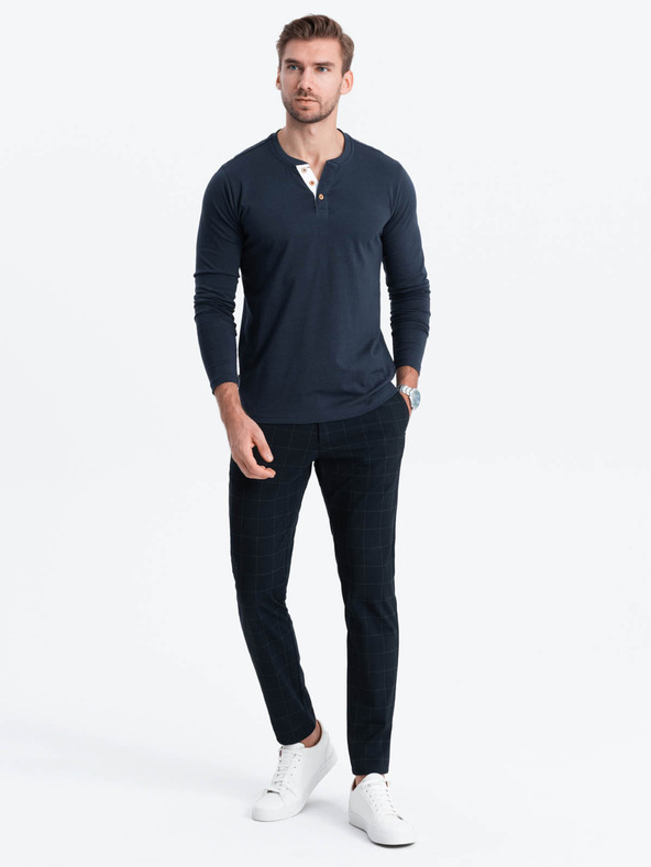 Ombre Clothing Тъмносиня мъжка риза с копчета Ombre Clothing HENLEY