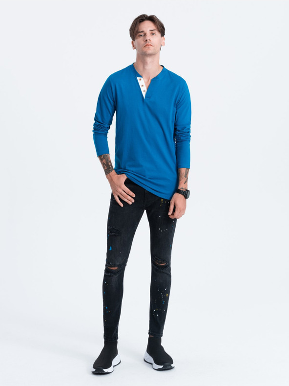 Ombre Clothing Синя мъжка риза с копчета Ombre Clothing HENLEY