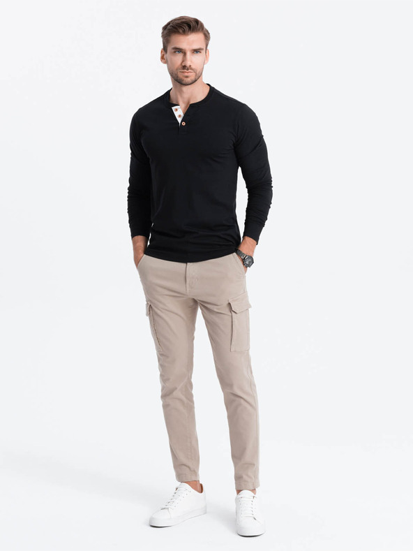 Ombre Clothing Черна мъжка риза с копчета Ombre Clothing HENLEY