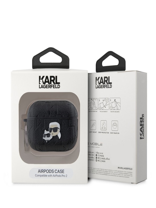 Karl Lagerfeld Карл Лагерфелд PU релефен калъф с глави на Карл и Шупет за AirPods Pro 2 черен