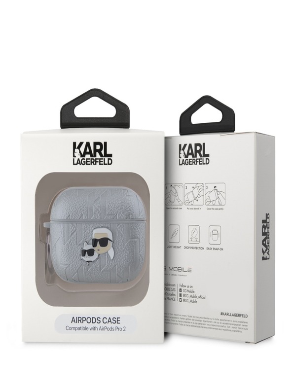 Karl Lagerfeld PU релефен калъф за глави Karl и Choupette за AirPods Pro 2 Silver Karl Lagerfeld