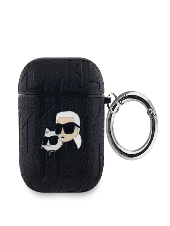 Karl Lagerfeld Karl Lagerfeld PU релефен калъф с глави на Карл и Шупет за AirPods 1/2 Black