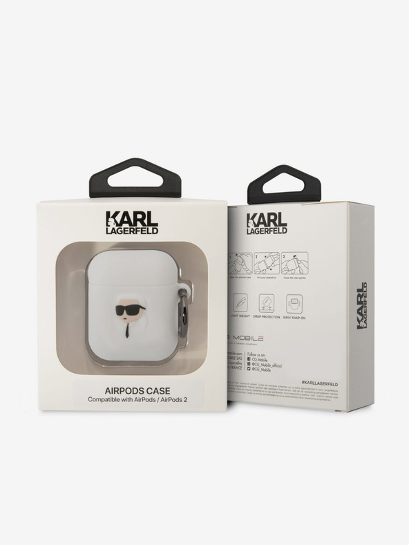 Karl Lagerfeld 3D лого NFT Karl Head Силиконов калъф за Airpods 1/2 White Karl Lagerfeld