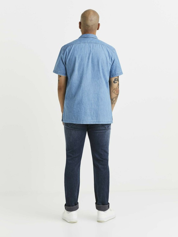 Celio Синя мъжка риза от деним с джобове Celio