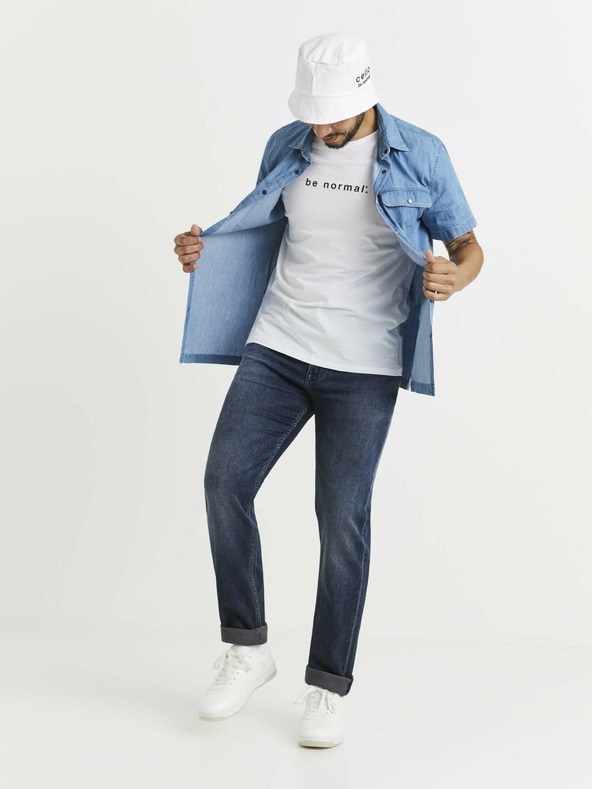 Celio Синя мъжка риза от деним с джобове Celio