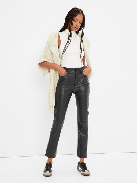 GAP Кожени панталони slim с висока талия GAP