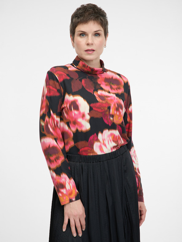 Orsay Червена дамска тениска с мотиви с дълъг ръкав ORSAY