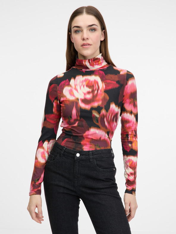 Orsay Червена дамска тениска с мотиви с дълъг ръкав ORSAY