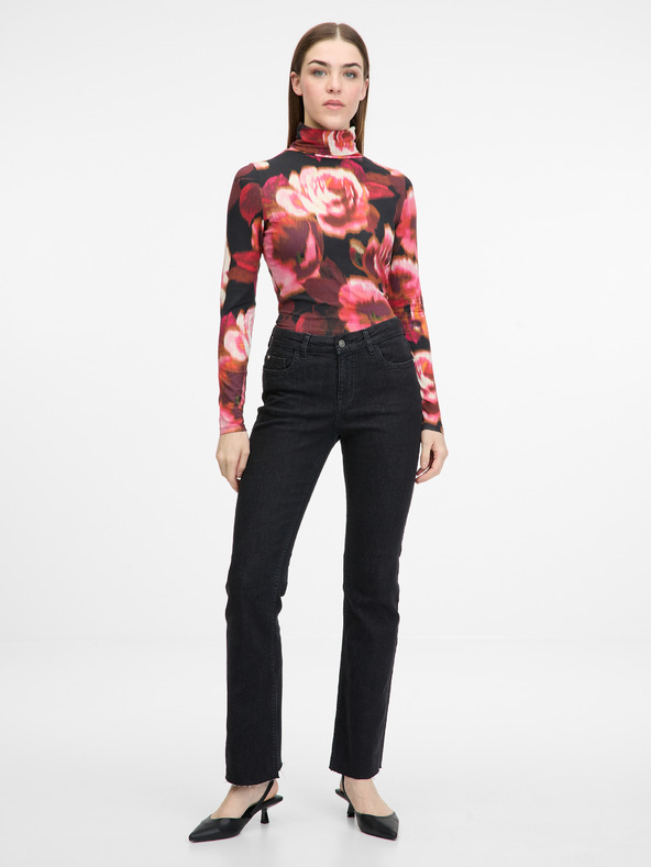 Orsay Червена дамска тениска с мотиви с дълъг ръкав ORSAY