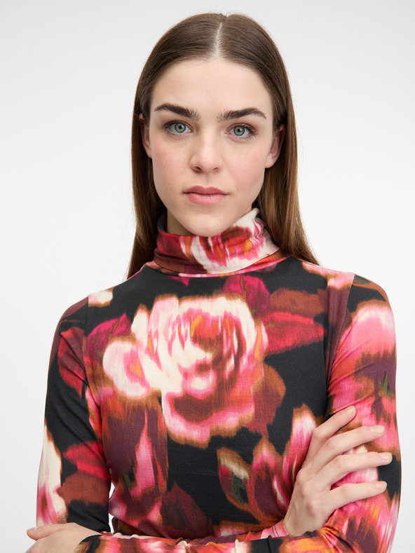 Orsay Червена дамска тениска с мотиви с дълъг ръкав ORSAY