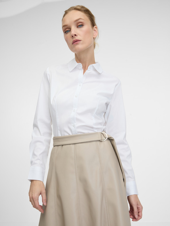 Orsay Бежова дамска миди пола от изкуствена кожа ORSAY