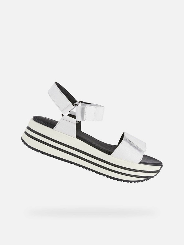 Geox Черно-бели дамски кожени сандали на платформа Geox Kency