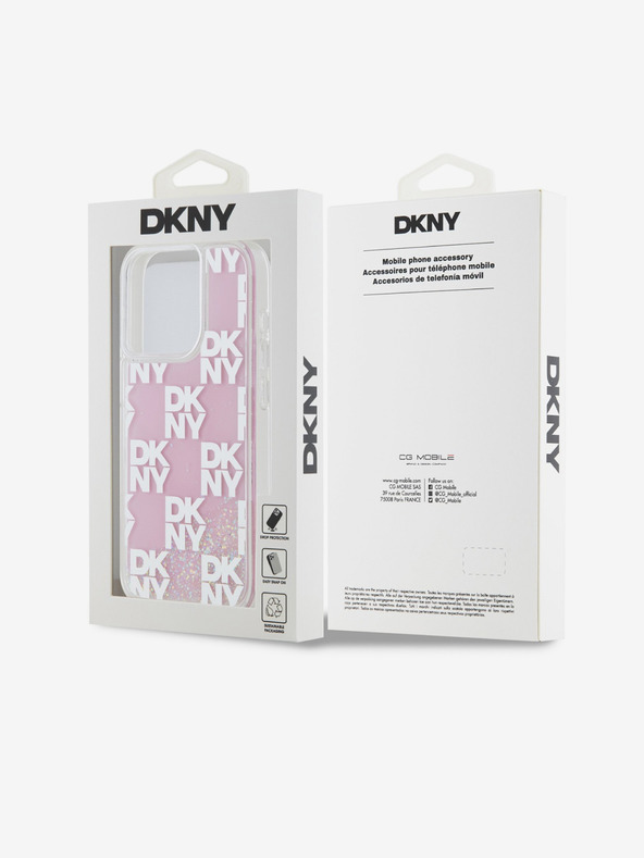 DKNY Заден капак с карирана шарка с течен блясък за iPhone 15 Pro Pink DKNY
