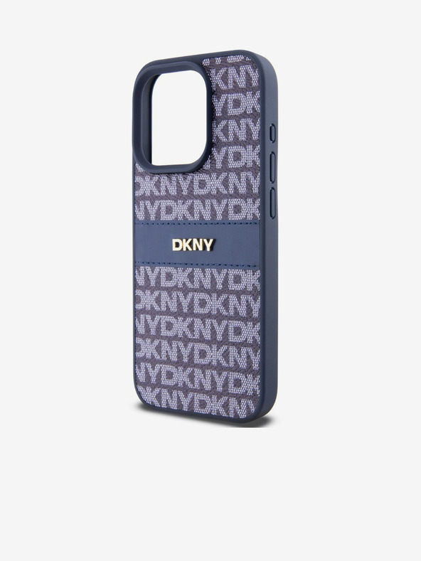 DKNY Заден капак от полиуретанова кожа с повторен десен на ивици за iPhone 15 Pro Blue DKNY